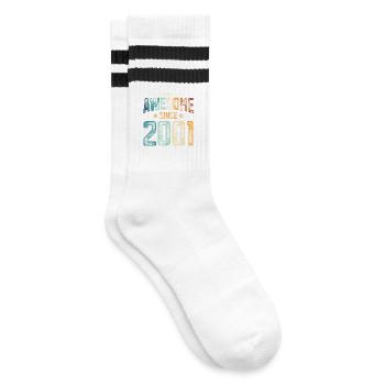 2001 Geboren Geburtstag Geburtsjahr - Gestreifte Tennissocken - Weiß/Schwarz - Rechts