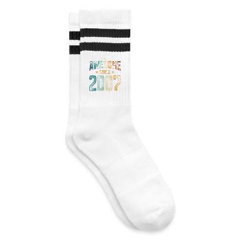 2007 Geboren Geburtstag Geburtsjahr - Gestreifte Tennissocken - Weiß/Schwarz - Rechts