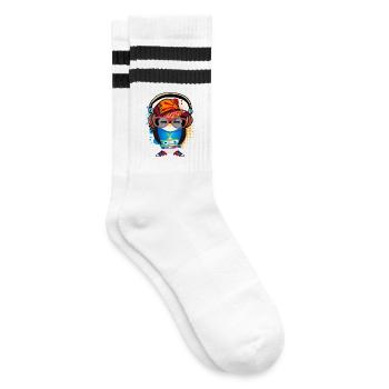 cute penguin as a hip hopper in a cool outfit - Striped tennis socks - white/black - Right