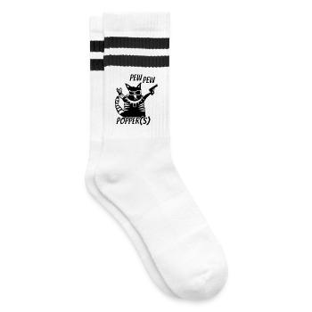 Rockerkatze Pew Pew Metal Festival - Gestreifte Tennissocken - Weiß/Schwarz - Rechts