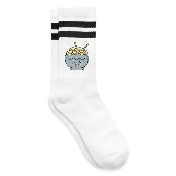 Kawaii Nudeln Ramen - Gestreifte Tennissocken - Weiß/Schwarz - Rechts