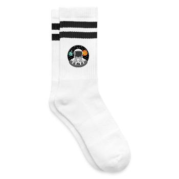 Astronaut spielt Klavier im Weltall - Gestreifte Tennissocken - Weiß/Schwarz - Rechts