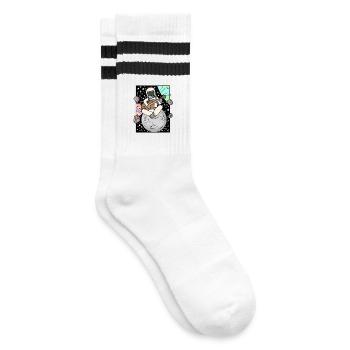 Astronaut spielt Gitarre im Weltall - Gestreifte Tennissocken - Weiß/Schwarz - Rechts