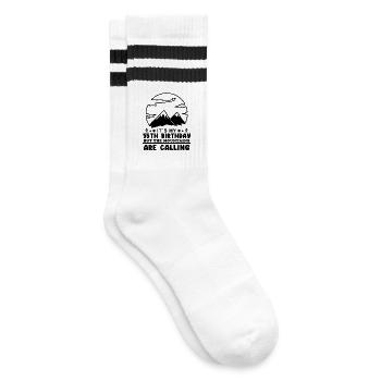 Hiking 55th birthday hiker 55 years old - Striped tennis socks - white/black - Right
