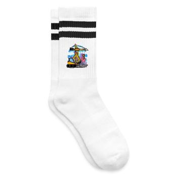 9th birthday 9 years crane construction site excavator boy - Striped tennis socks - white/black - Right