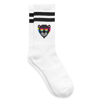 Pansexuell schwarzer Panter Herz Geschenk - Gestreifte Tennissocken - Weiß/Schwarz - Rechts