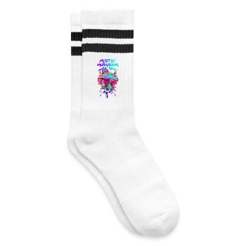 Magic Mushrooms Psychedelic Sunset - Striped tennis socks - white/black - Right