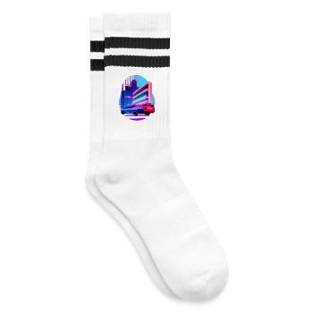 Retro Wave Sport Auto 80s Vaporwave Skyline - Gestreifte Tennissocken - Weiß/Schwarz - Rechts