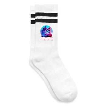 Retro Wave 80s Skyline Electro-Wave Vaporwave - Gestreifte Tennissocken - Weiß/Schwarz - Rechts