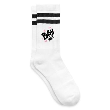 Baby 2023 - birth pregnant girl daughter - Striped tennis socks - white/black - Right