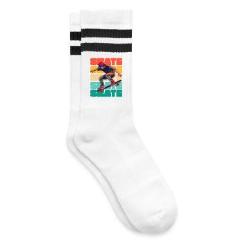 Skateboarding Cool Skater Boy Bunt - Gestreifte Tennissocken - Weiß/Schwarz - Rechts