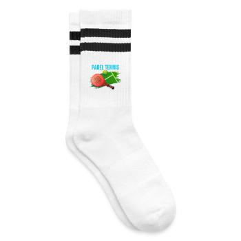 Padel Ich spiele lieber Padel-Tennis - Gestreifte Tennissocken - Weiß/Schwarz - Rechts
