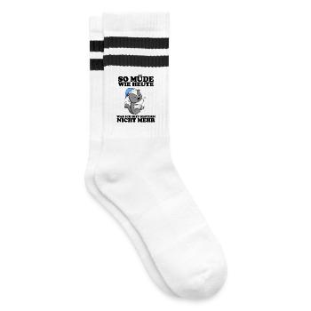 Müde Spruch lustig Schlafen Ausschlafen Faul - Gestreifte Tennissocken - Weiß/Schwarz - Rechts