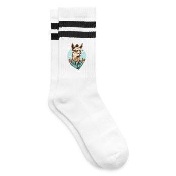 Nerdy llama with glasses and shirt - Striped tennis socks - white/black - Right