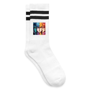 Manga Face - Striped tennis socks - white/black - Right