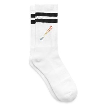 Baseballschläger Skizze Vintage Look - Gestreifte Tennissocken - Weiß/Schwarz - Rechts