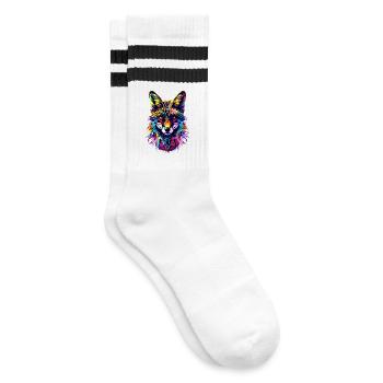 Fuchs Pop Art Bunt Fuchsliebhaber Rotfuchs Füchse - Gestreifte Tennissocken - Weiß/Schwarz - Rechts