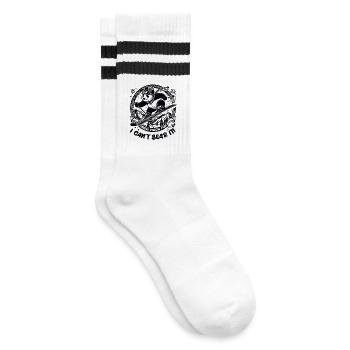 Powder Panda: Schnee macht viel Spaß, ich kann es nicht ertragen! - Gestreifte Tennissocken - Weiß/Schwarz - Rechts