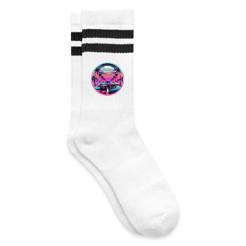 Retro Sunset Muscle Car Driving - Striped tennis socks - white/black - Right