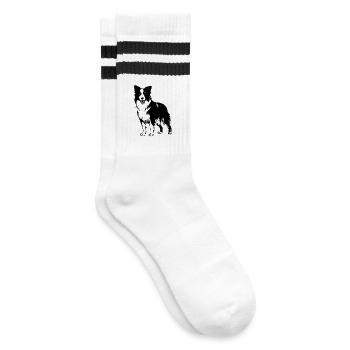 Border collie - Striped tennis socks - white/black - Right