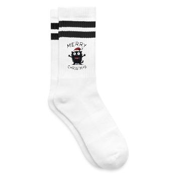 Katzen Weihnachtsmütze Fröhliche Weihnachten - Gestreifte Tennissocken - Weiß/Schwarz - Rechts