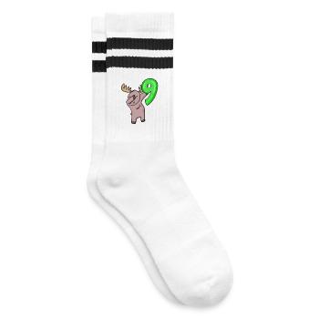 9th Birthday Moose - 9 Years - Striped tennis socks - white/black - Right