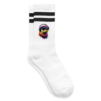 Otter Sea Otter Otter Marten Love Cute Otter - Striped tennis socks - white/black - Right