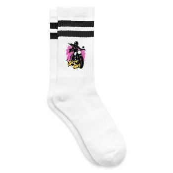 Biker Girl Motorrad Motorcycle Bikerin - Gestreifte Tennissocken - Weiß/Schwarz - Rechts