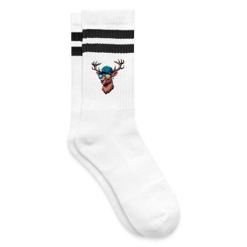 Jagen Jäger Wild Schießen Jagt Hirschgeweih Hirsch - Gestreifte Tennissocken - Weiß/Schwarz - Rechts