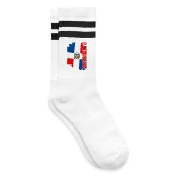 Vertikale dominikanische Flagge, dominikanischer Stolz - Gestreifte Tennissocken - Weiß/Schwarz - Rechts
