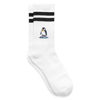 Good morning? Very thin ! Funny Penguin - Striped tennis socks - white/black - Right
