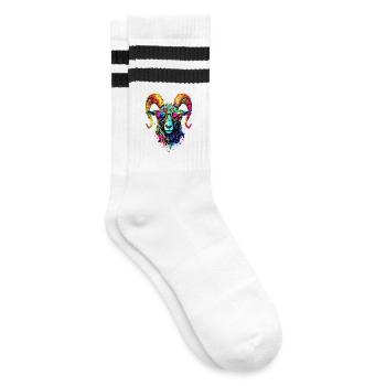 Widder Mufflon Aries Wilde Schafe Männliches Schaf - Gestreifte Tennissocken - Weiß/Schwarz - Rechts