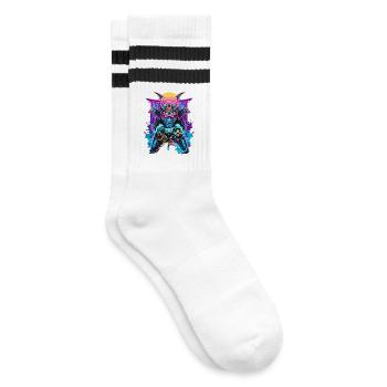 Gaming Controller Samurai Maske Ronin Zocker Motiv - Gestreifte Tennissocken - Weiß/Schwarz - Rechts