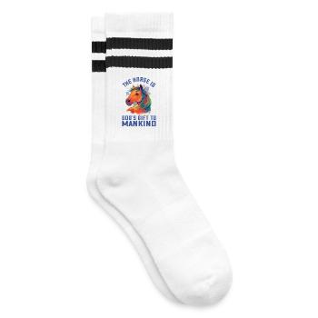 Buntes Pferdeillustration im Aquarell  Pferde Fan - Gestreifte Tennissocken - Weiß/Schwarz - Rechts