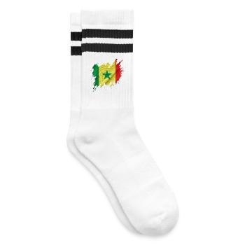 Senegalesische Flagge im zerrissenen Stil - Gestreifte Tennissocken - Weiß/Schwarz - Rechts