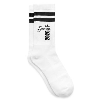Examen bestanden 2026 - Prüfung - Erfolg - Gestreifte Tennissocken - Weiß/Schwarz - Rechts
