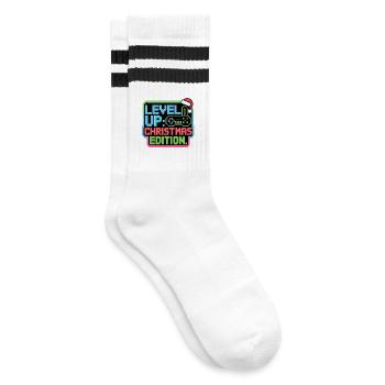 Montez de niveau pour Noël - Cadeau Pixel Gamer - Chaussettes de tennis - blanc/noir - Droite