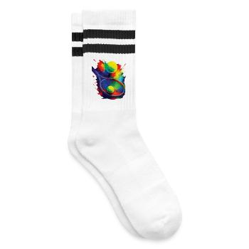 Farbenfrohes Design Sport Tennisschläger und Ball - Gestreifte Tennissocken - Weiß/Schwarz - Rechts