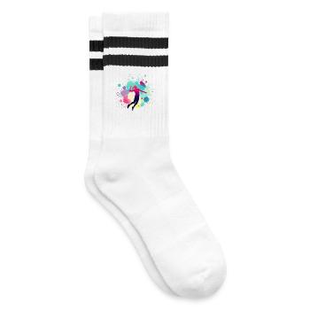 Volleyballerin, Volleyball, Volleyballspielerin - Gestreifte Tennissocken - Weiß/Schwarz - Rechts