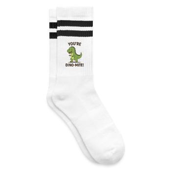You're Dino-Mite Dinosaur Saying Gift Child - Striped tennis socks - white/black - Right