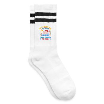 Schwimmlehrer Teaching Tiny Humans To Swim - Gestreifte Tennissocken - Weiß/Schwarz - Rechts