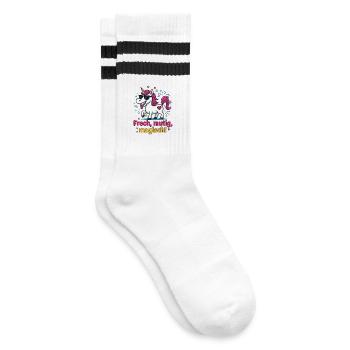 Cool Unicorn – Cheeky, Bold, Magical Design - Striped tennis socks - white/black - Right
