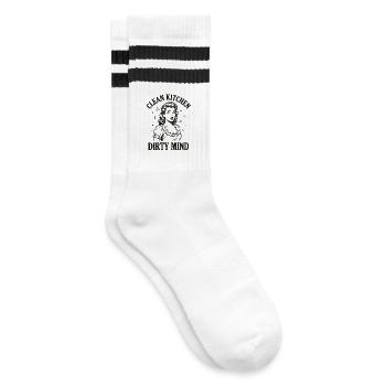 Clean Kitchen Dirty Mind – Retro Spruch Shirt - Gestreifte Tennissocken - Weiß/Schwarz - Rechts