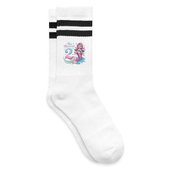 Meerjungfrau 2. Geburtstag 2 Jahre - Gestreifte Tennissocken - Weiß/Schwarz - Rechts
