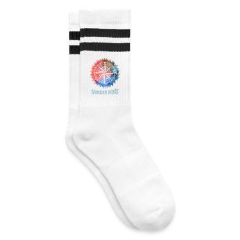 Wander More Compass Batik - Gestreifte Tennissocken - Weiß/Schwarz - Rechts