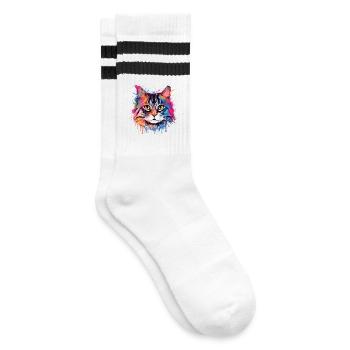 Art coloré éclaboussé Visage de chat américain à queue courte - Chaussettes de tennis - blanc/noir - Droite