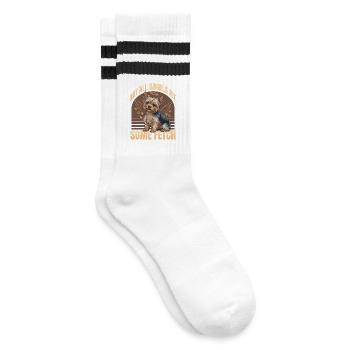 Yorkshire Terrier Yorkie Dog Breed - Striped tennis socks - white/black - Right