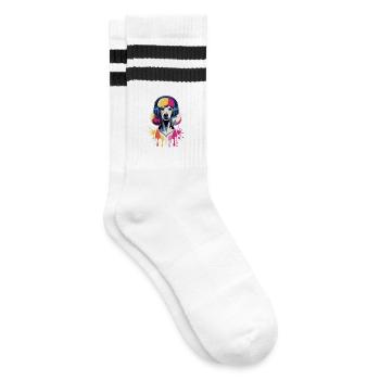 Pudel mit Kopfhörer - Gestreifte Tennissocken - Weiß/Schwarz - Rechts