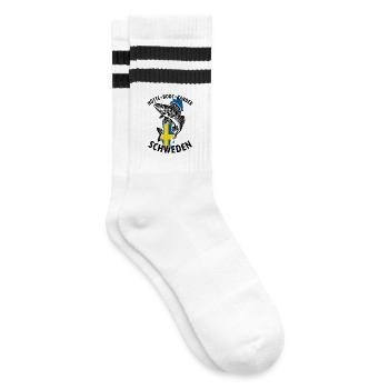 Hütte, Boot, Zander - Schweden | Angler Geschenk - Gestreifte Tennissocken - Weiß/Schwarz - Rechts