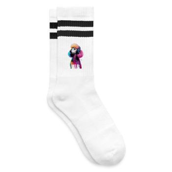 Pudel mit Kopfhörer - Gestreifte Tennissocken - Weiß/Schwarz - Rechts